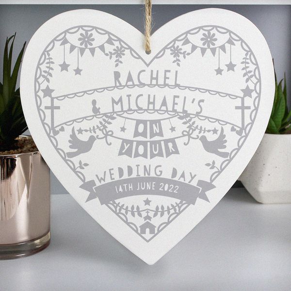 (image for) Personalised Grey Papercut Style Large Wooden Heart - Click Image to Close