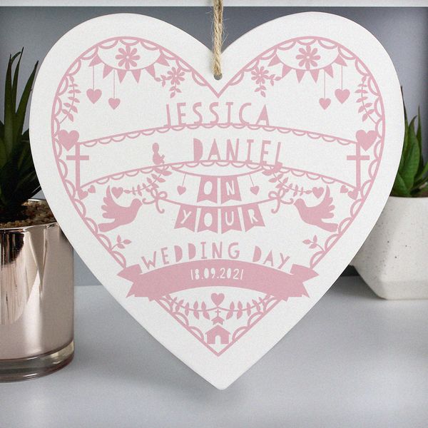 Modal Additional Images for Personalised Pink Papercut Style Large Wooden Heart