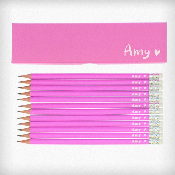 Modal Additional Images for Personalised Heart Box and 12 Pink HB Pencils