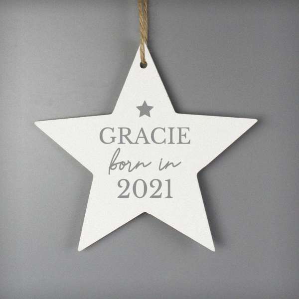 (image for) Personalised Born In Wooden Star Decoration - Click Image to Close