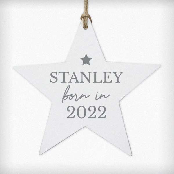 Modal Additional Images for Personalised Born In Wooden Star Decoration