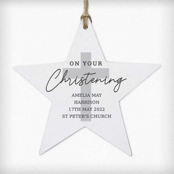 Modal Additional Images for Personalised On Your Christening Wooden Star Decoration