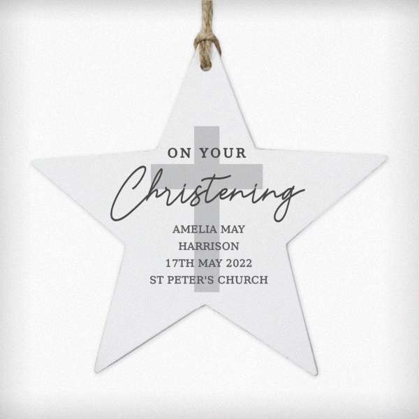 Modal Additional Images for Personalised On Your Christening Wooden Star Decoration