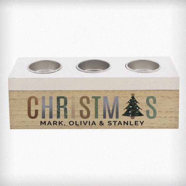(image for) Personalised Christmas Tree Triple Tea Light Box - Click Image to Close