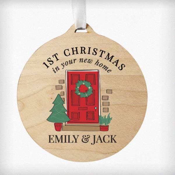 Modal Additional Images for Personalised New Home Round Wooden Bauble Decoration