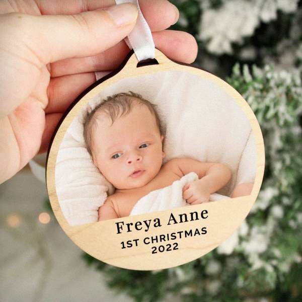 (image for) Personalised Photo Upload Round Wooden Decoration - Click Image to Close