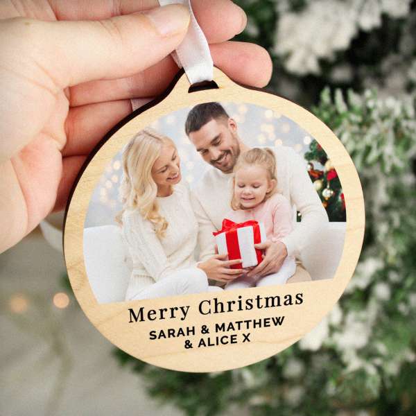(image for) Personalised Photo Upload Round Wooden Decoration - Click Image to Close