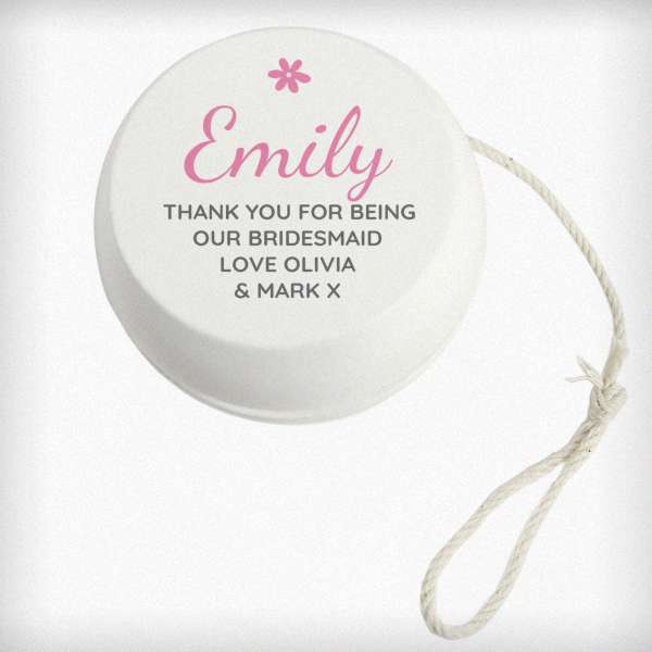 (image for) Personalised Pink Flower White Wooden Yoyo - Click Image to Close