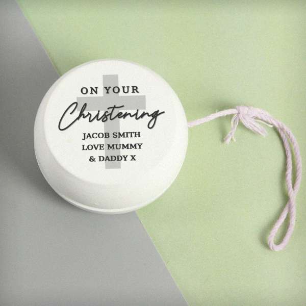 (image for) Personalised On Your Christening White Wooden Yoyo - Click Image to Close