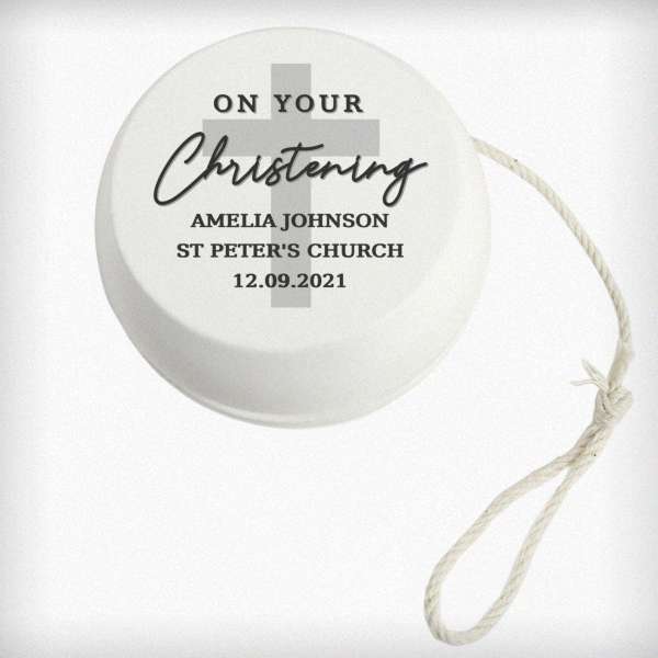 Modal Additional Images for Personalised On Your Christening White Wooden Yoyo