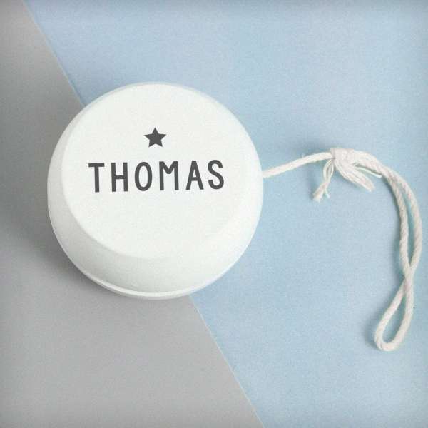 (image for) Personalised Grey Star White Wooden Yoyo - Click Image to Close