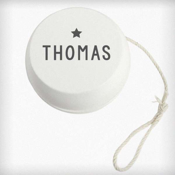 (image for) Personalised Grey Star White Wooden Yoyo - Click Image to Close