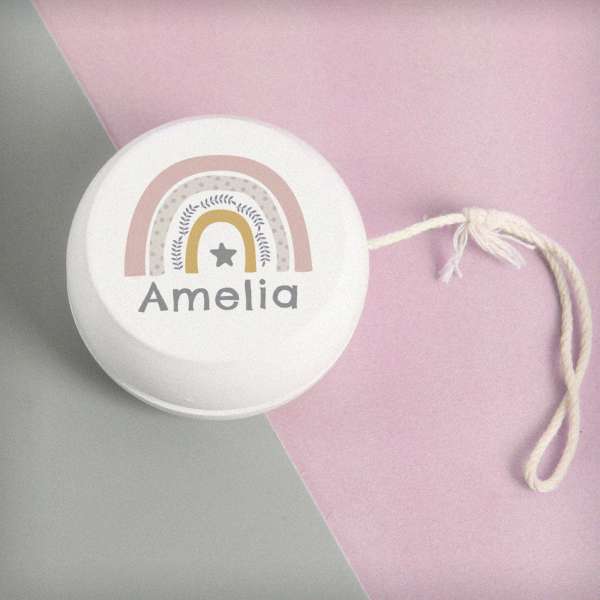 (image for) Personalised Rainbow White Wooden Yoyo - Click Image to Close