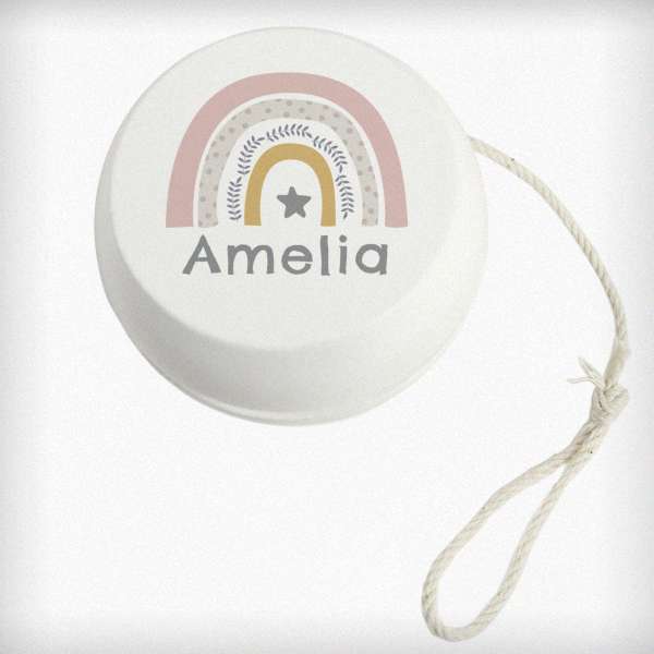 (image for) Personalised Rainbow White Wooden Yoyo - Click Image to Close