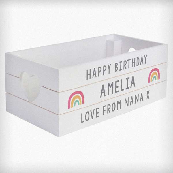 (image for) Personalised Rainbow White Wooden Crate - Click Image to Close