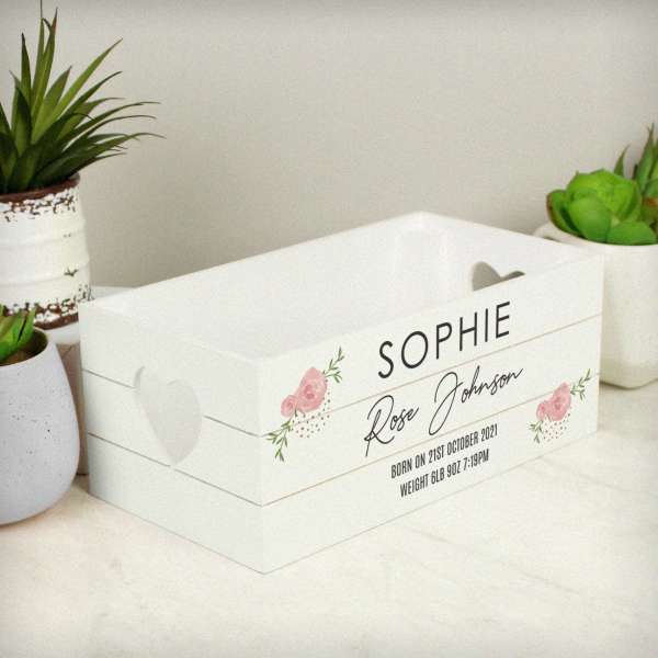 (image for) Personalised Abstract Rose White Wooden Crate - Click Image to Close