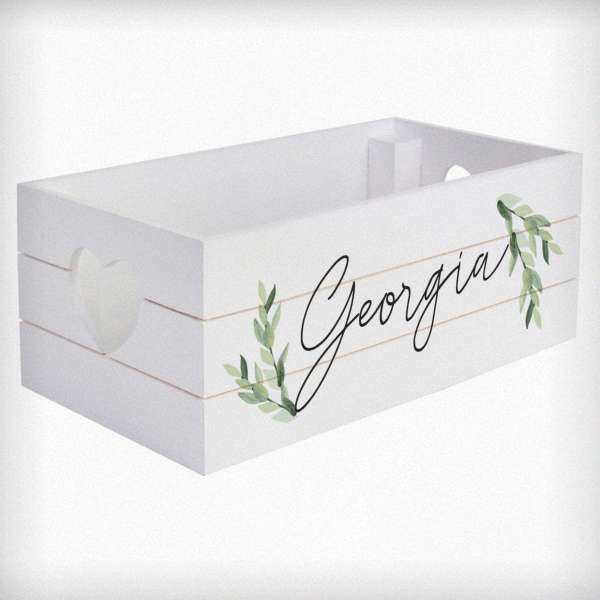 (image for) Personalised Name Only Botanical White Wooden Crate - Click Image to Close