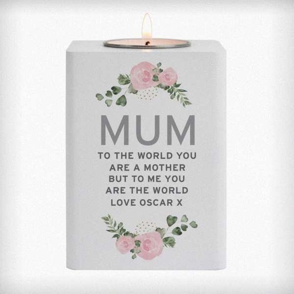 (image for) Personalised Abstract Rose White Wooden Tea light Holder - Click Image to Close