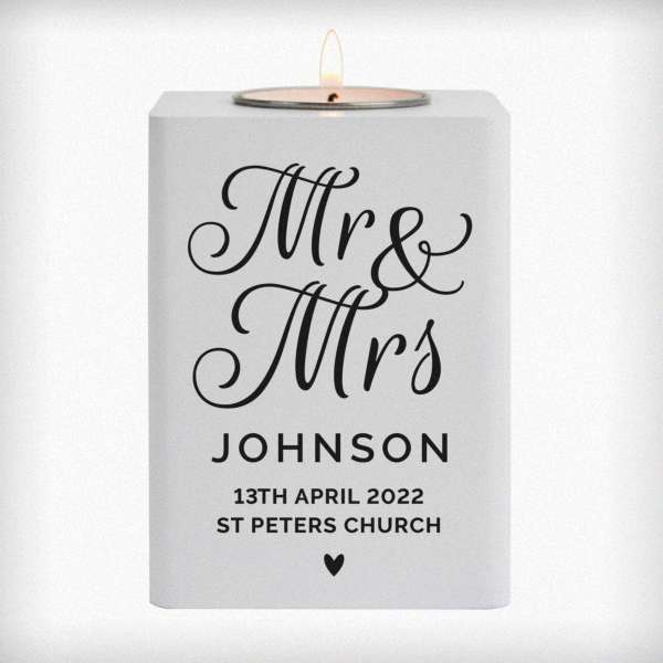 Modal Additional Images for Personalised Mr & Mrs White Wooden Tea light Holder