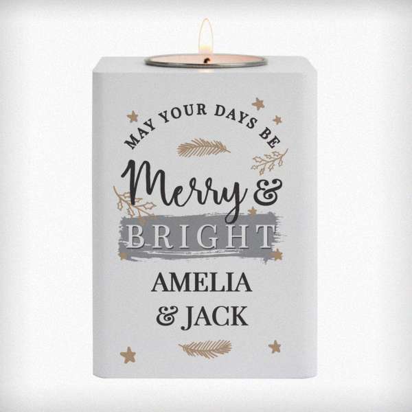 Modal Additional Images for Personalised Merry & Bright White Wooden Tea light Holder