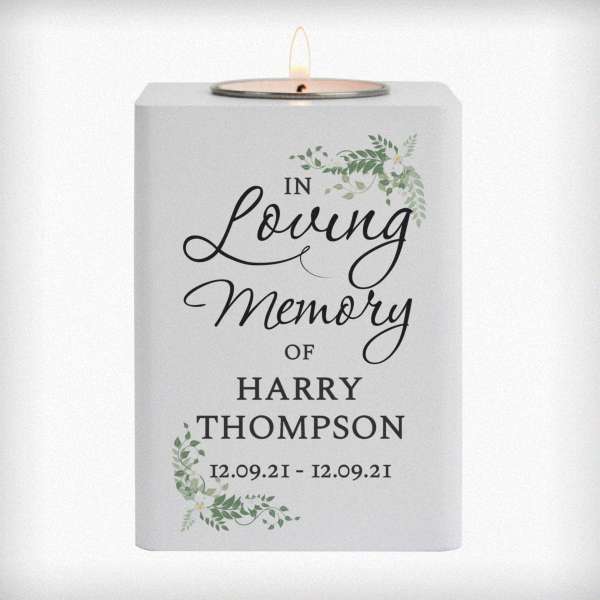 Modal Additional Images for Personalised In Loving Memory White Wooden Tea light Holder
