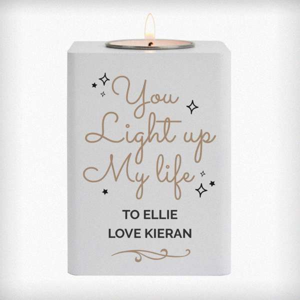 Modal Additional Images for Personalised Light Up My Life White Wooden Tea light Holder