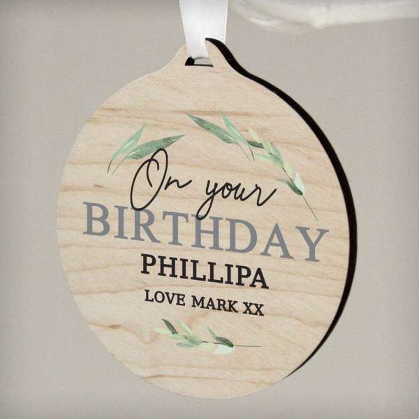 Modal Additional Images for Personalised Leaf Decor Round Wooden Bauble Decoration