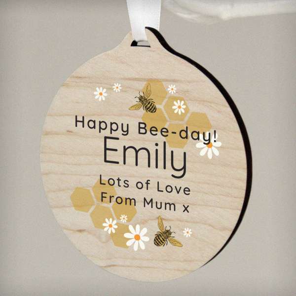 Modal Additional Images for Personalised Bee Round Wooden Bauble Decoration