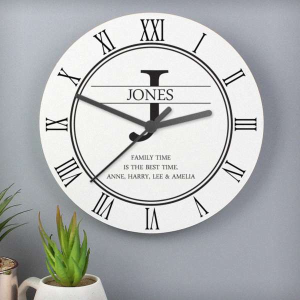 (image for) Personalised Family Name & Initial Wooden Clock