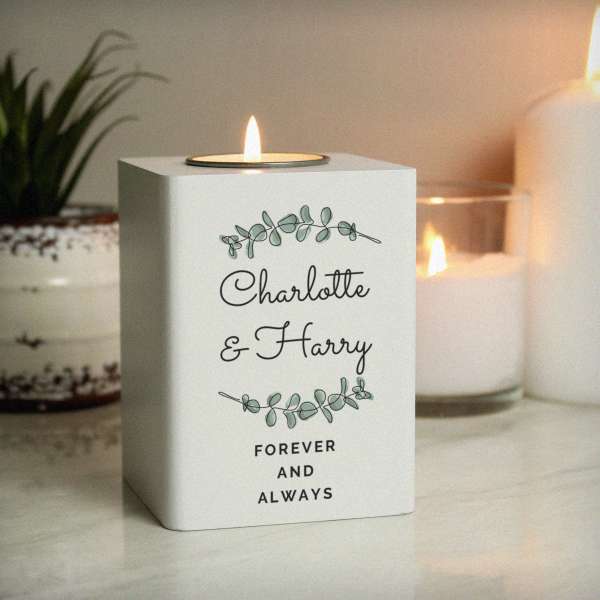 (image for) Personalised Botanical White Wooden Tea light Holder - Click Image to Close