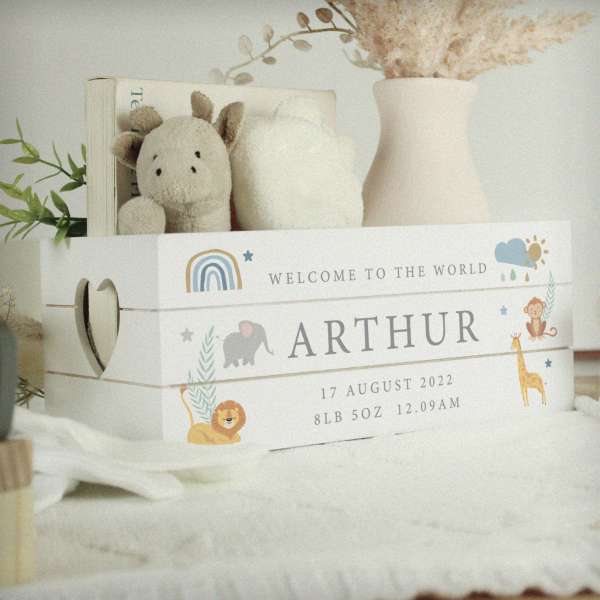 (image for) Personalised Safari Animals White Wooden Crate
