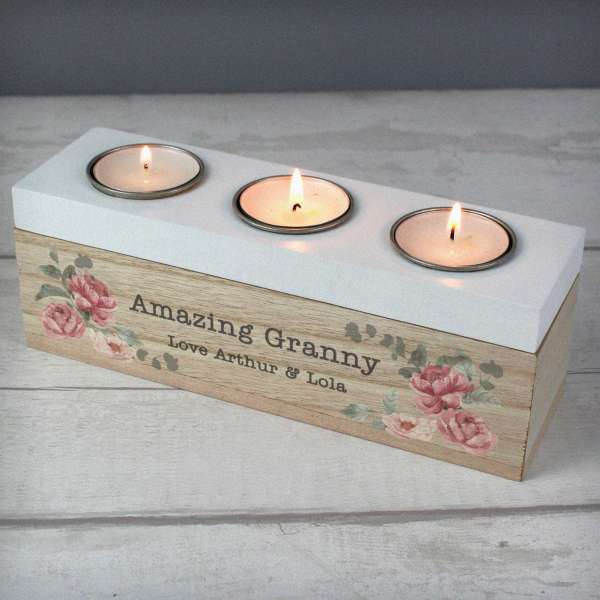 (image for) Personalised Floral Watercolour Triple Tealight Box - Click Image to Close