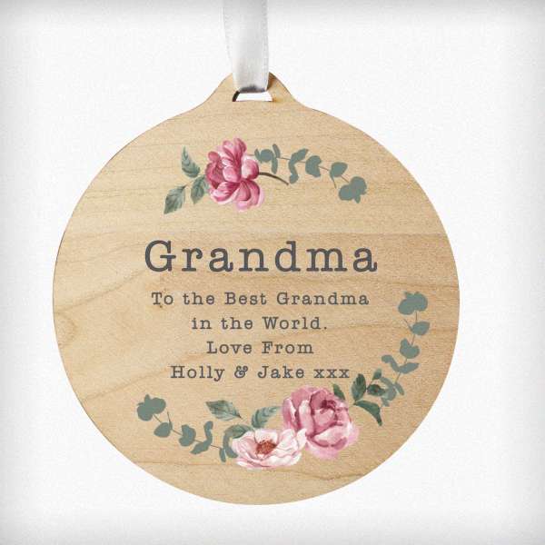 (image for) Personalised Floral Watercolour Round Wooden Decoration - Click Image to Close