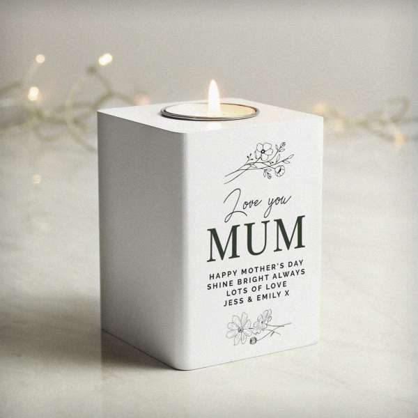 (image for) Personalised Floral White Wooden Tea light Holder - Click Image to Close