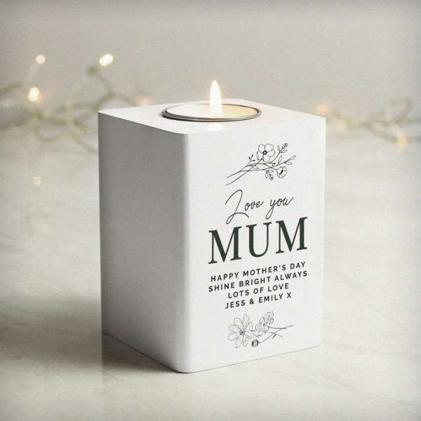 Modal Additional Images for Personalised Floral White Wooden Tea light Holder