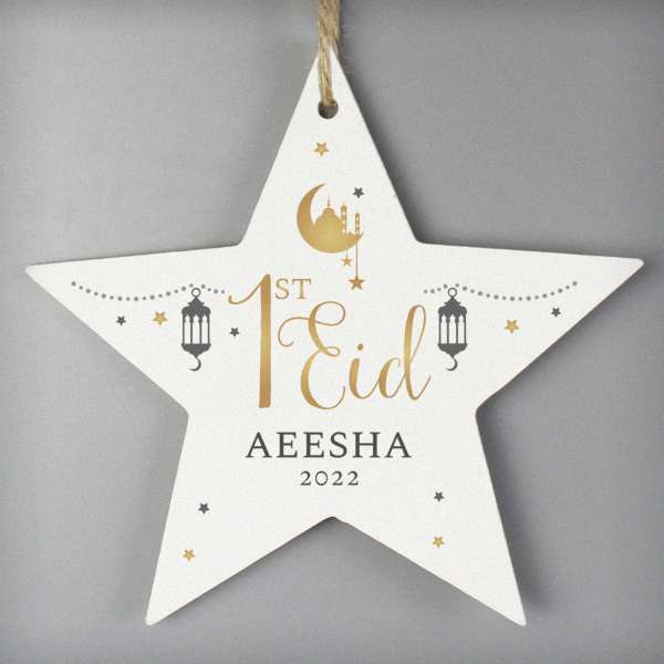 (image for) Personalised 1st Eid Wooden Star Decoration - Click Image to Close