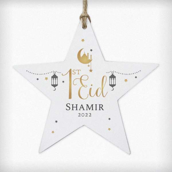 (image for) Personalised 1st Eid Wooden Star Decoration - Click Image to Close