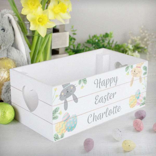 (image for) Personalised Easter White Wooden Crate - Click Image to Close