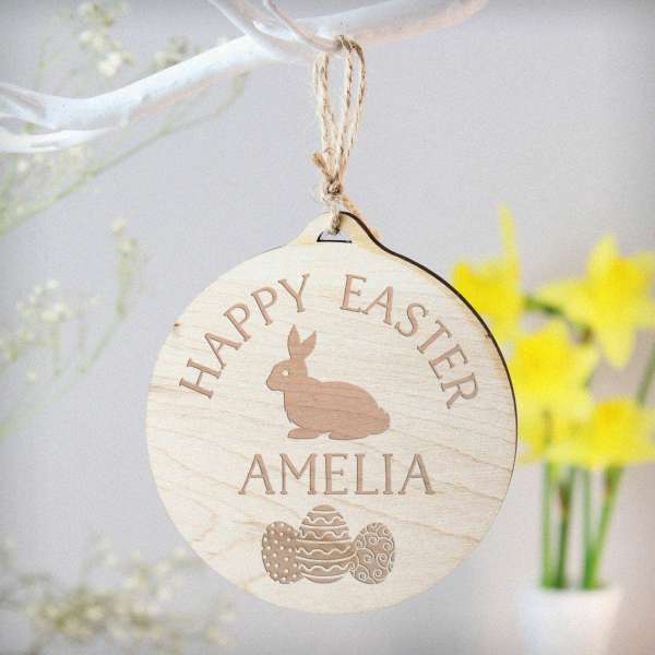 (image for) Personalised Easter Bunny Round Wooden Decoration - Click Image to Close