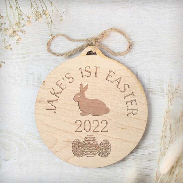 (image for) Personalised Easter Bunny Round Wooden Decoration - Click Image to Close