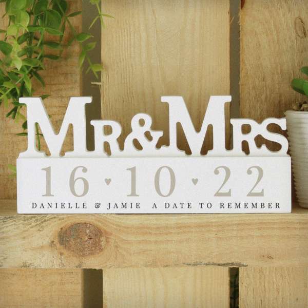 (image for) Personalised Big Date Wooden Mr & Mrs Ornament - Click Image to Close