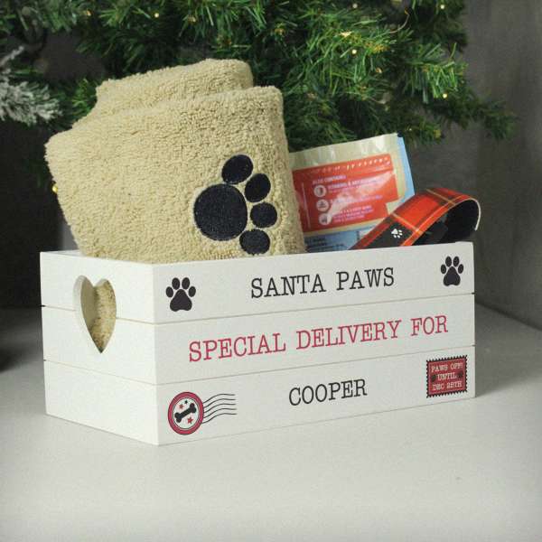 (image for) Personalised Santa Paws White Wooden Crate - Click Image to Close