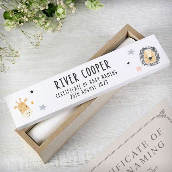 (image for) Personalised Scandi Safari Animals Wooden Certificate Holder - Click Image to Close