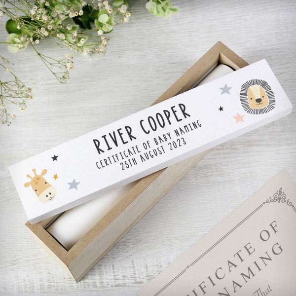 Modal Additional Images for Personalised Scandi Safari Animals Wooden Certificate Holder