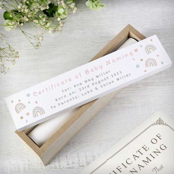Modal Additional Images for Personalised Rainbow Wooden Certificate Holder