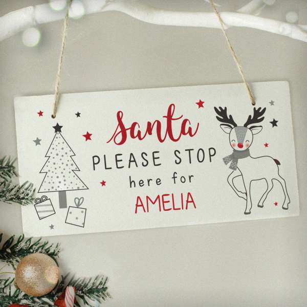 (image for) Personalised Rudolph Santa Please Stop Here Sign - Click Image to Close