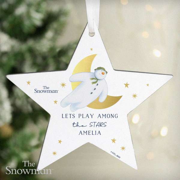 (image for) Personalised The Snowman Gold Moon Wooden Star Decoration - Click Image to Close