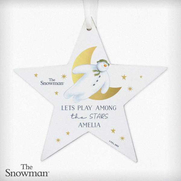 Modal Additional Images for Personalised The Snowman Gold Moon Wooden Star Decoration