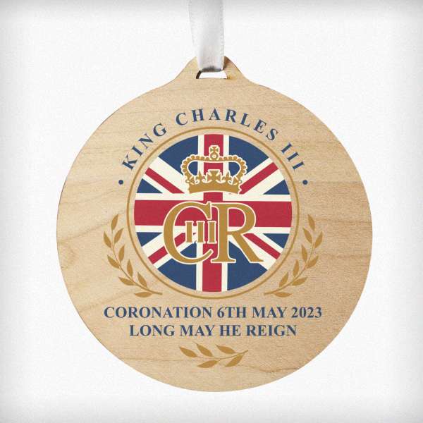 Modal Additional Images for King Charles III Union Jack Coronation Commemorative Round Wooden Decoration