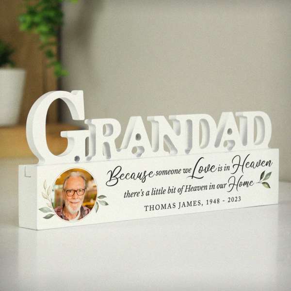 (image for) Personalised Botanical Memorial Photo Upload Wooden Grandad Ornament - Click Image to Close